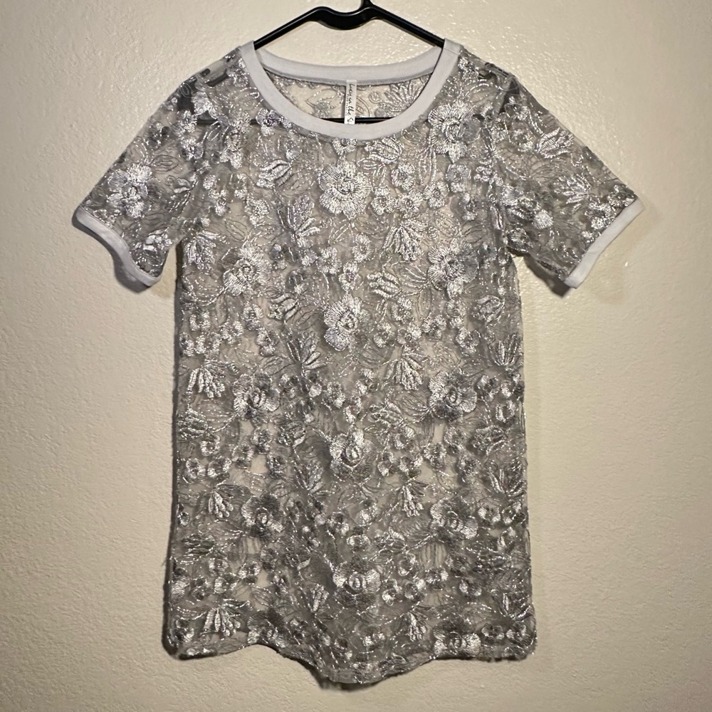 Lucy in the Sky Mini Dress in Silver Floral Metallic